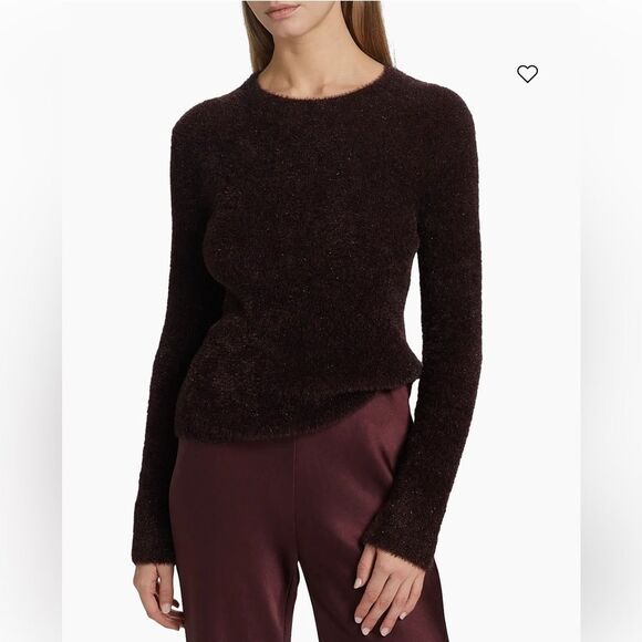 NEW VINCE lurex eyelash pullover sweater in cherry night metallic - Picture 2 of 5